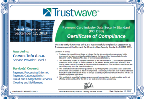 CorvusPay - PCI DSS certifikat